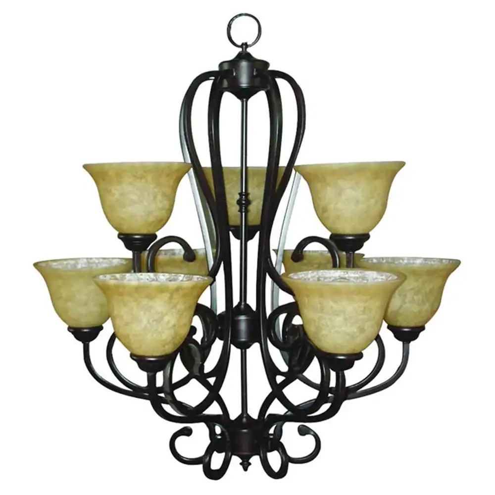Rustica 2-Tier 9-Light Chandelier in Weathered Copper with Amber Scavo Glass Shades 2 Rustica 2-Tier 9-Light Chandelier in Weathered Copper with Amber Scavo Glass Shades 2