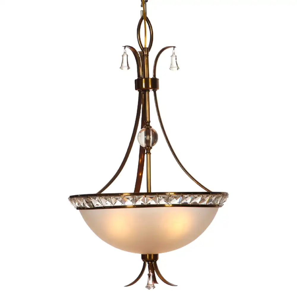 3-Light Chandelier with Amber Frosted Glass Shade & Crystal Accents 1 3-Light Chandelier with Amber Frosted Glass Shade & Crystal Accents 1