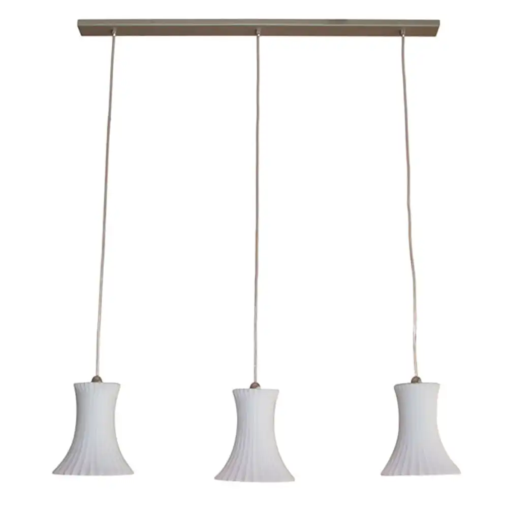 3-Light Linear Pendant with Frosted Fluted Glass Shades and Satin Nickel Finish 1 3-Light Linear Pendant with Frosted Fluted Glass Shades and Satin Nickel Finish 1