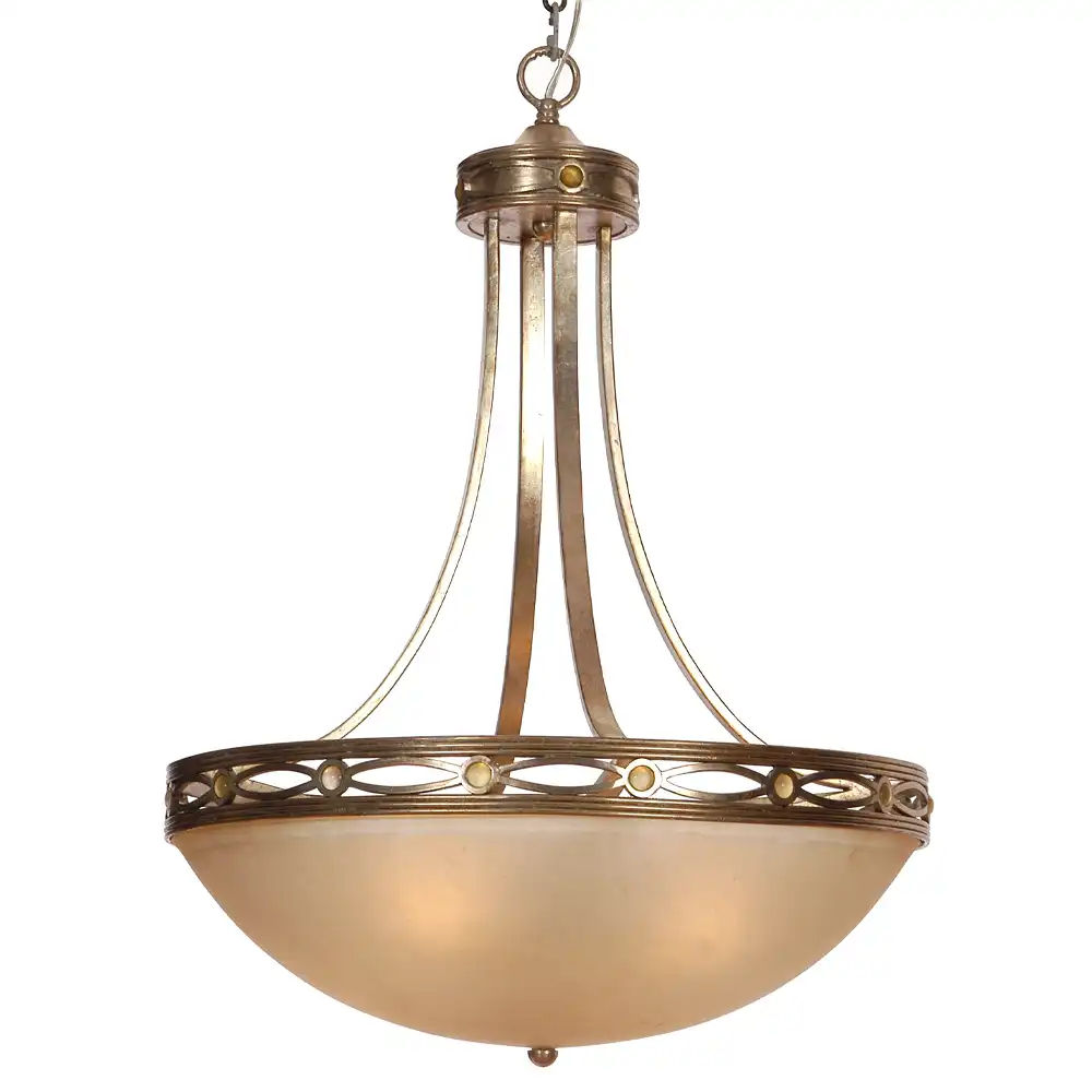 Champagne Bronze 4-Light Chandelier with Crystal Accents & Frosted Glass Shade 1 Champagne Bronze 4-Light Chandelier with Crystal Accents & Frosted Glass Shade 1