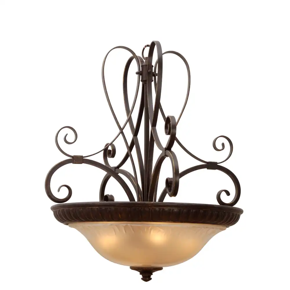 Etruscan Bronze 3-Light Pendant with Champagne Frosted Glass Shade 1 Etruscan Bronze 3-Light Pendant with Champagne Frosted Glass Shade 1