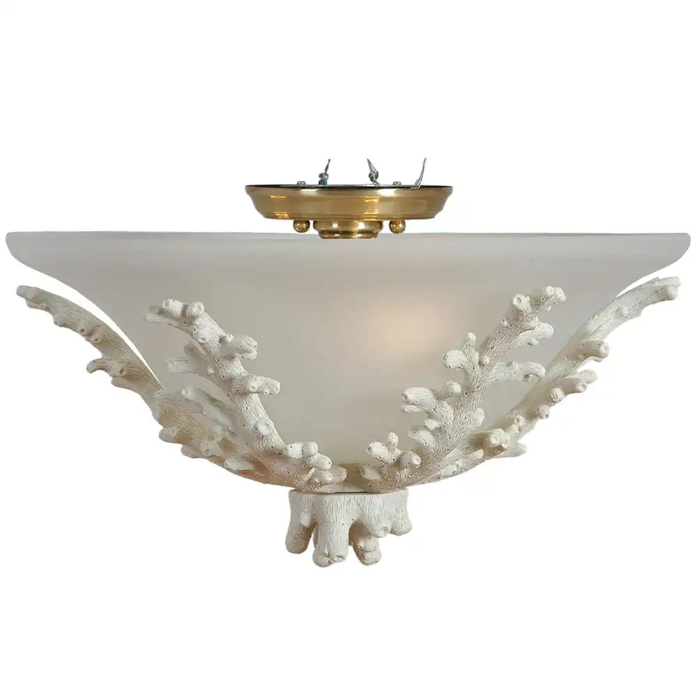 Polished Gold 3-Light Semi-Flush Mount Pendant with Coral-Inspired Frosted Glass Shade 1 Polished Gold 3-Light Semi-Flush Mount Pendant with Coral-Inspired Frosted Glass Shade 1