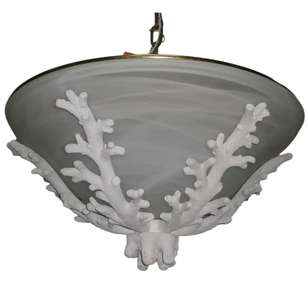 Polished Gold 3-Light Semi-Flush Mount Pendant with Coral-Inspired Frosted Glass Shade 2 Polished Gold 3-Light Semi-Flush Mount Pendant with Coral-Inspired Frosted Glass Shade 2