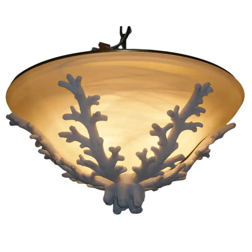 Polished Gold 3-Light Semi-Flush Mount Pendant with Coral-Inspired Frosted Glass Shade 3 Polished Gold 3-Light Semi-Flush Mount Pendant with Coral-Inspired Frosted Glass Shade 3