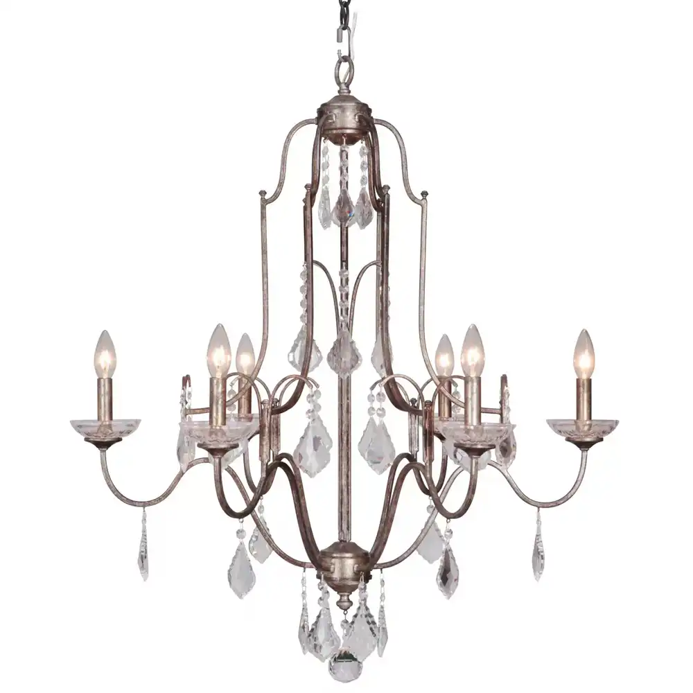 Vintage 6-Light Crystal Chandelier with Handcrafted Metal Frame Vintage 6-Light Crystal Chandelier with Handcrafted Metal Frame