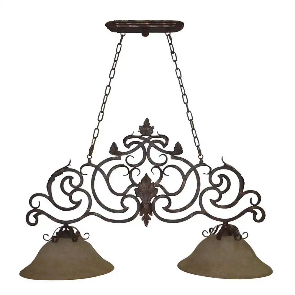 2-Light Tuscano Scroll Linear Pendant with Alabaster Glass Shades 1 2-Light Tuscano Scroll Linear Pendant with Alabaster Glass Shades 1