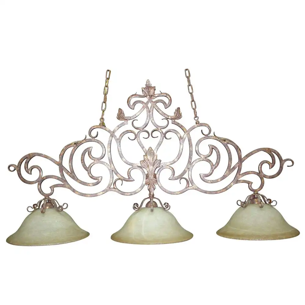 3-Light Tuscano Scroll Linear Pendant with Alabaster Glass Shades 1 3-Light Tuscano Scroll Linear Pendant with Alabaster Glass Shades 1