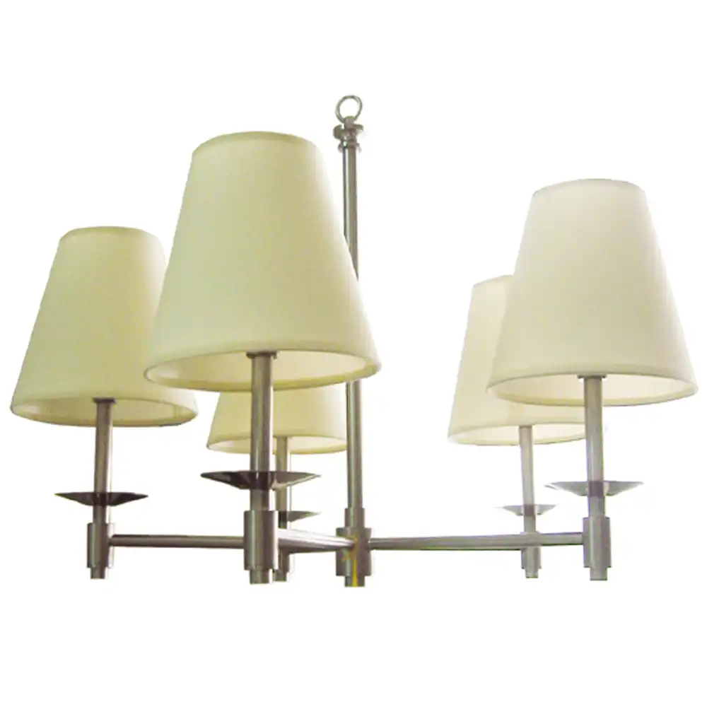 5-Light Brushed Nickel Chandelier with Linen Shades 2 5-Light Brushed Nickel Chandelier with Linen Shades 2
