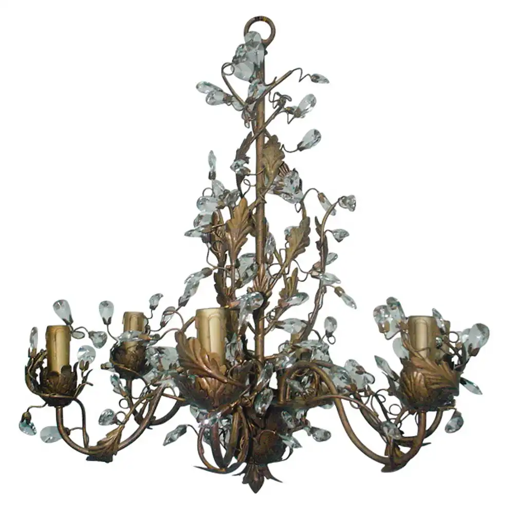 6-Light Gold Leaf Floral Chandelier with Crystal Accents 2 6-Light Gold Leaf Floral Chandelier with Crystal Accents 2