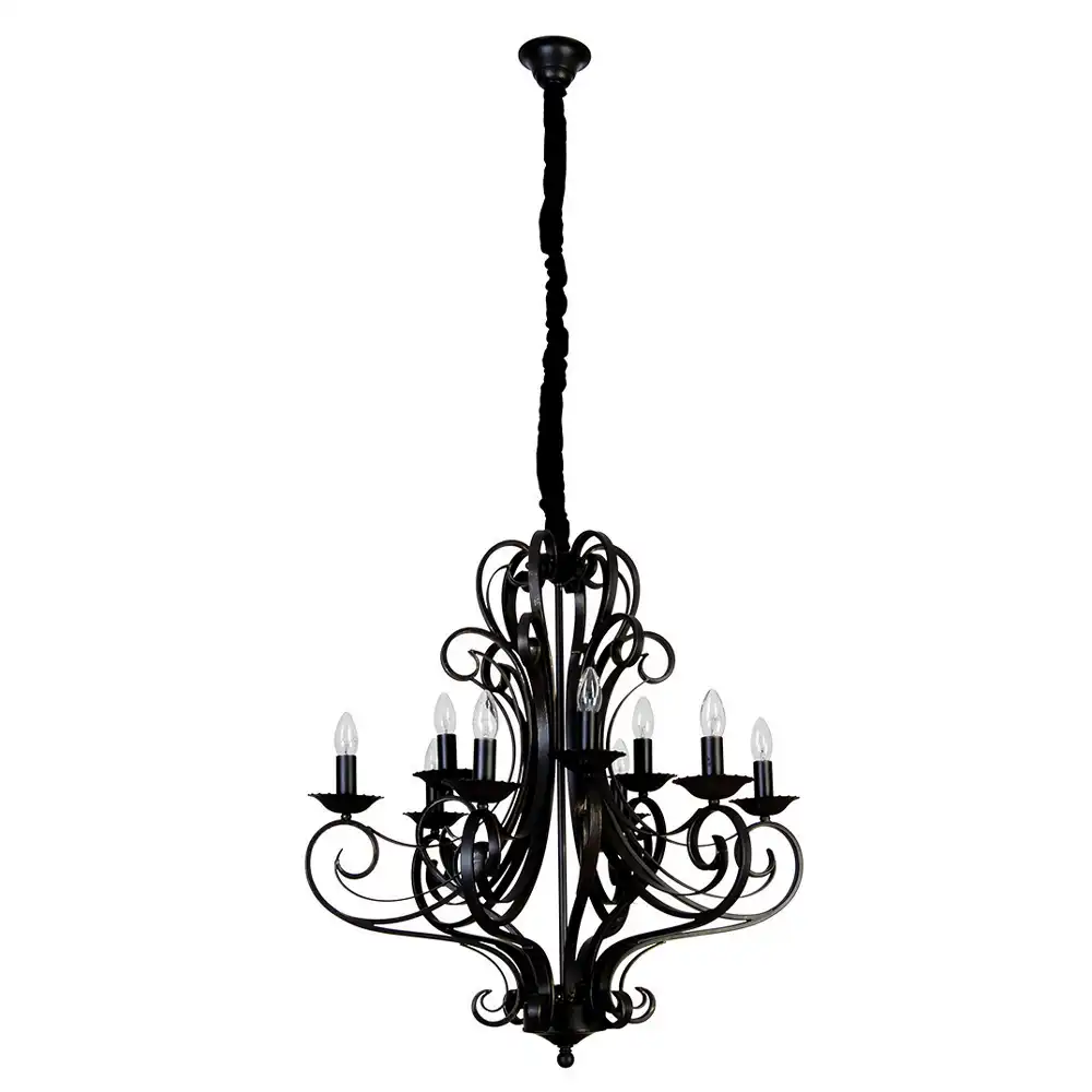 Ferrara 9-Light Two-Tier Iron Chandelier in Antique Black Iron Finish Ferrara 9-Light Two-Tier Iron Chandelier in Antique Black Iron Finish