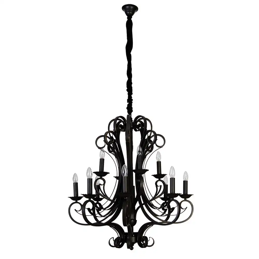 Ferrara Classic 12-Light Two-Tier Iron Chandelier in Antique Black Iron Finish Ferrara Classic 12-Light Two-Tier Iron Chandelier in Antique Black Iron Finish