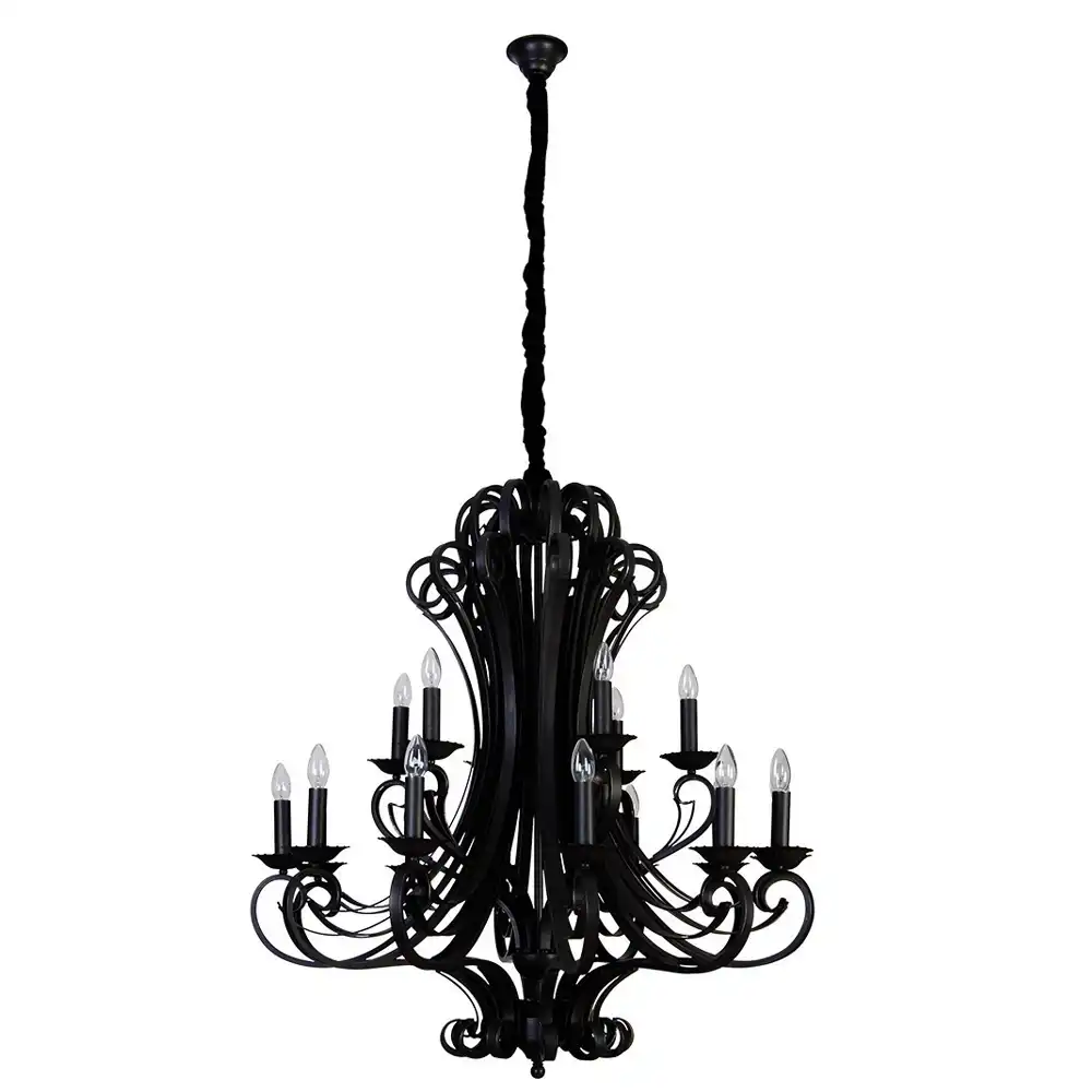 Ferrara Grand 18-Light Two-Tier Iron Chandelier in Antique Black Iron Finish Ferrara Grand 18-Light Two-Tier Iron Chandelier in Antique Black Iron Finish