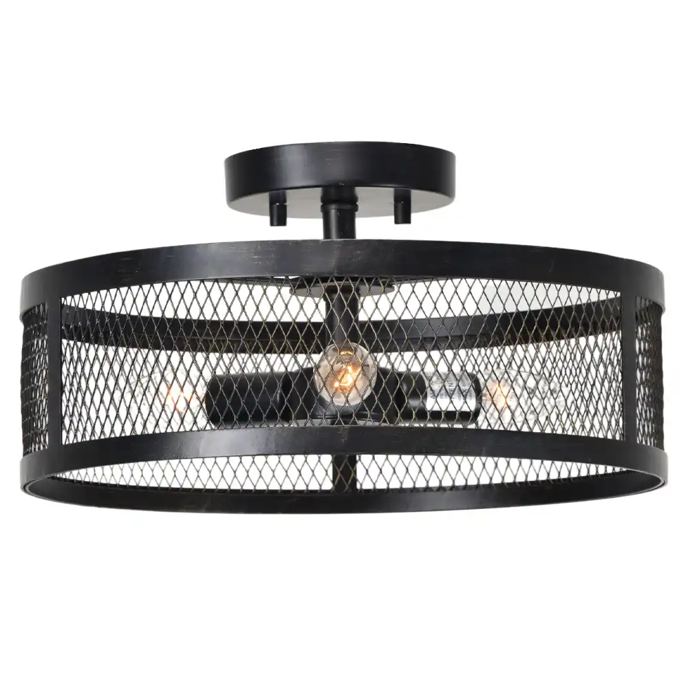 Foundry Grid 3-Light Industrial Semi-Flush 1 Foundry Grid 3-Light Industrial Semi-Flush 1
