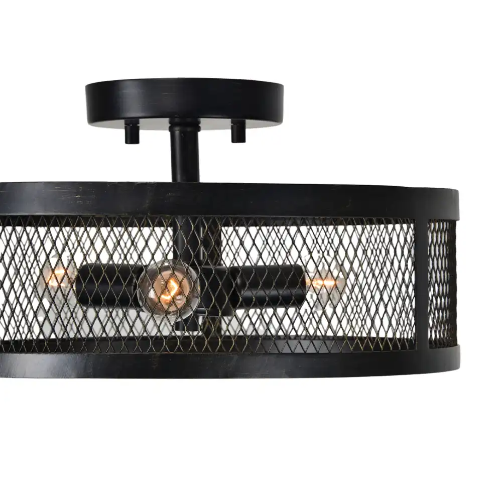 Foundry Grid 3-Light Industrial Semi-Flush 4 Foundry Grid 3-Light Industrial Semi-Flush 4