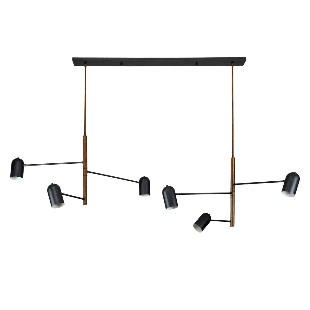 The Kinetic 6-Light Mid-Century Modern Linear Pendant with Matte Black & Antique Bronze Accents The Kinetic 6-Light Mid-Century Modern Linear Pendant with Matte Black & Antique Bronze Accents