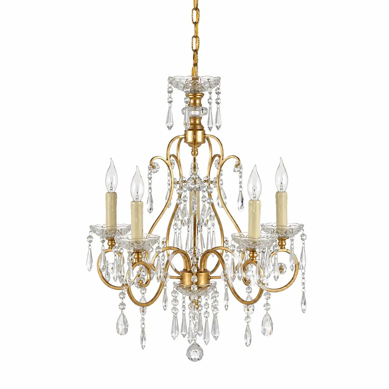 5-Light-Golden-Brass-Chandelier-with-Calyx-Accents-and-K9-Crystal-Prisms-1 5-Light-Golden-Brass-Chandelier-with-Calyx-Accents-and-K9-Crystal-Prisms-1