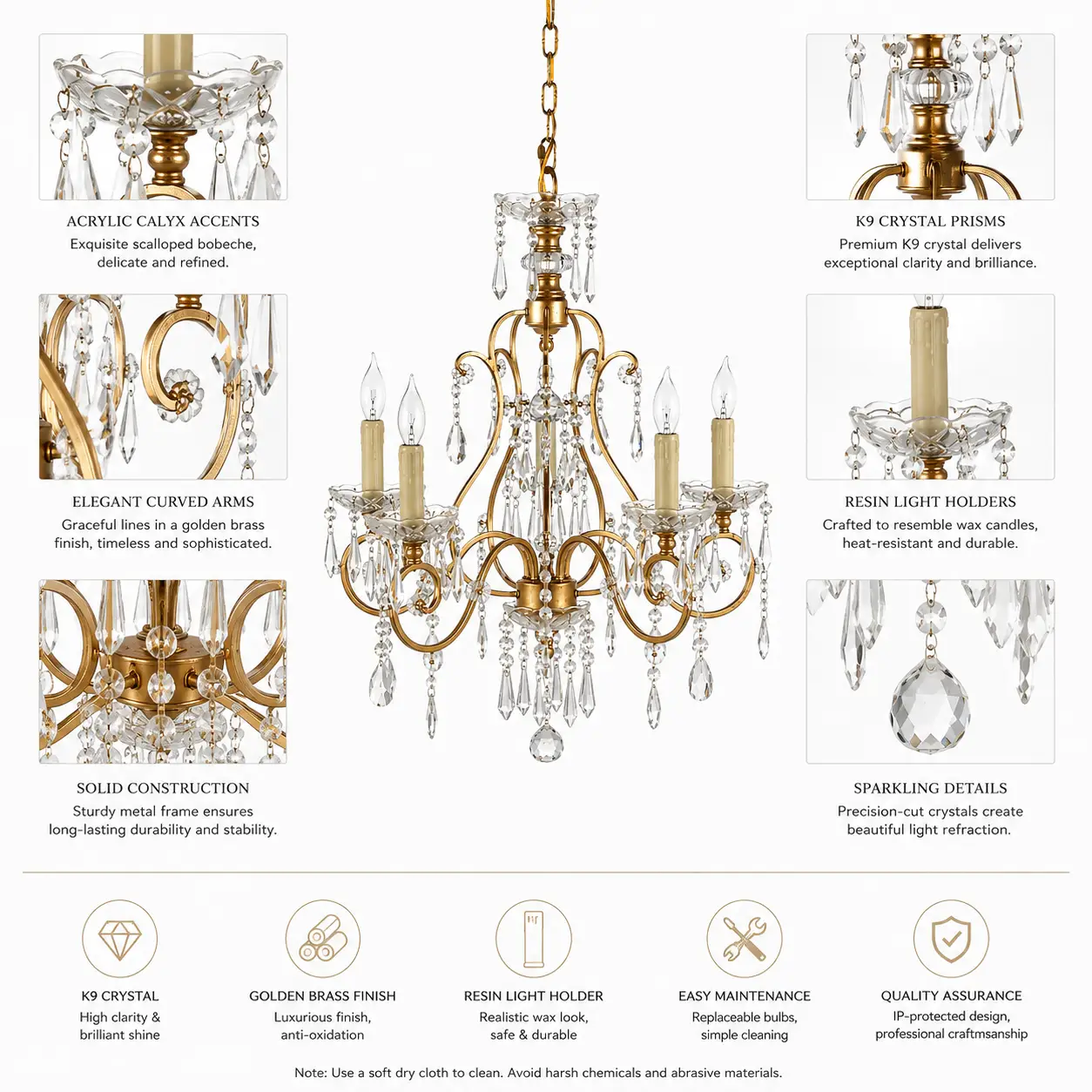 5-Light-Golden-Brass-Chandelier-with-Calyx-Accents-and-K9-Crystal-Prisms-2 5-Light-Golden-Brass-Chandelier-with-Calyx-Accents-and-K9-Crystal-Prisms-2