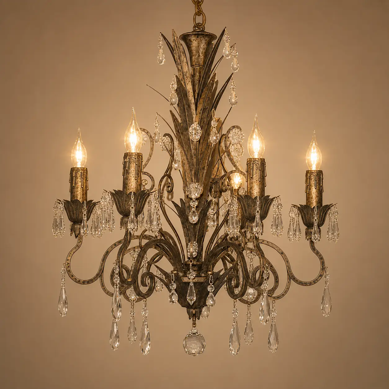5-Light-Hand-Forged-Iron-Chandelier-with-Antiqued-Champagne-Silver-Finish-and-Crystal-Accents-3 5-Light-Hand-Forged-Iron-Chandelier-with-Antiqued-Champagne-Silver-Finish-and-Crystal-Accents-3