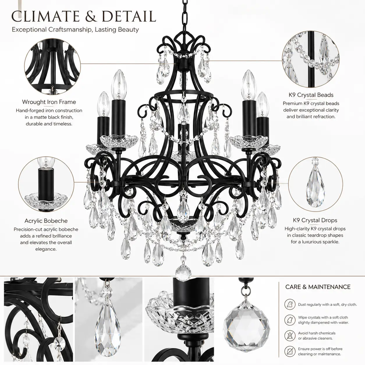 5-light-handcrafted-wrought-iron-chandelier-with-clear-crystal-drops-in-matte-black-finish-2 5-light-handcrafted-wrought-iron-chandelier-with-clear-crystal-drops-in-matte-black-finish-2