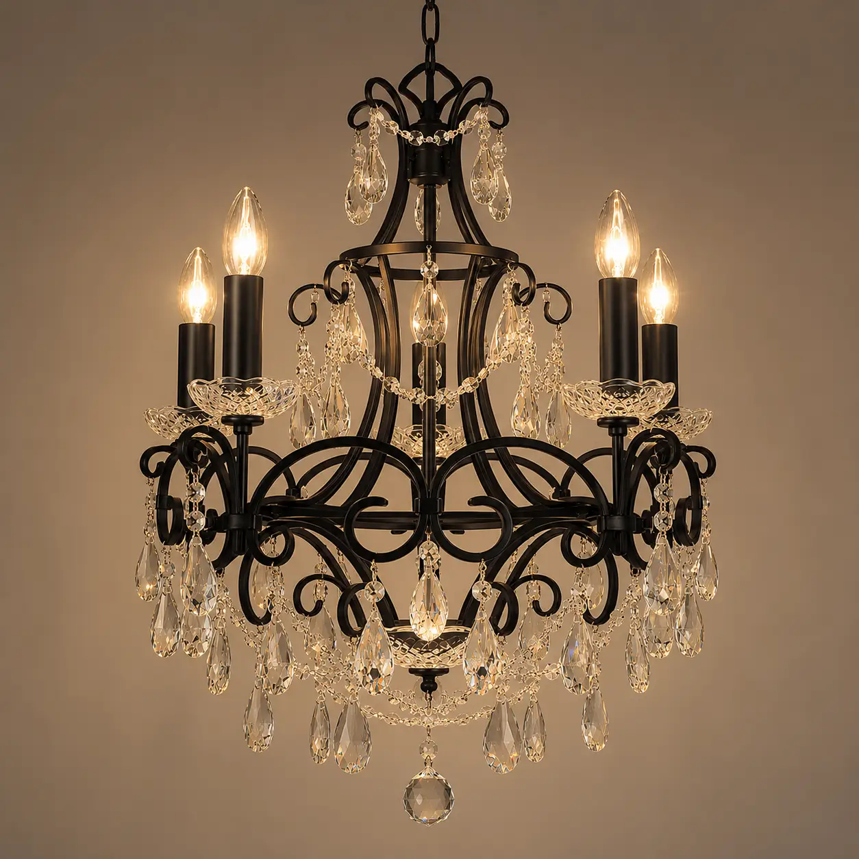 5-light-handcrafted-wrought-iron-chandelier-with-clear-crystal-drops-in-matte-black-finish-3 5-light-handcrafted-wrought-iron-chandelier-with-clear-crystal-drops-in-matte-black-finish-3