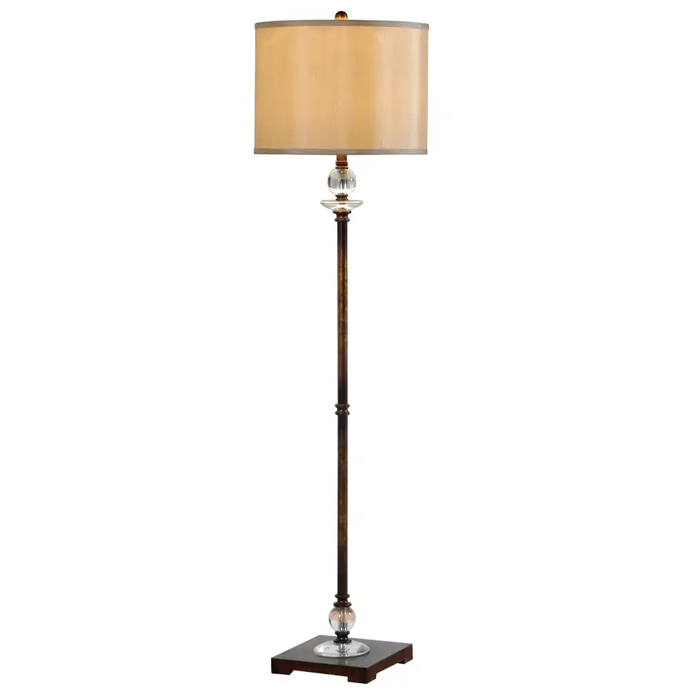 Amber Bronze Crystal Sphere Floor Lamp with Fabric Drum Shade Amber Bronze Crystal Sphere Floor Lamp with Fabric Drum Shade