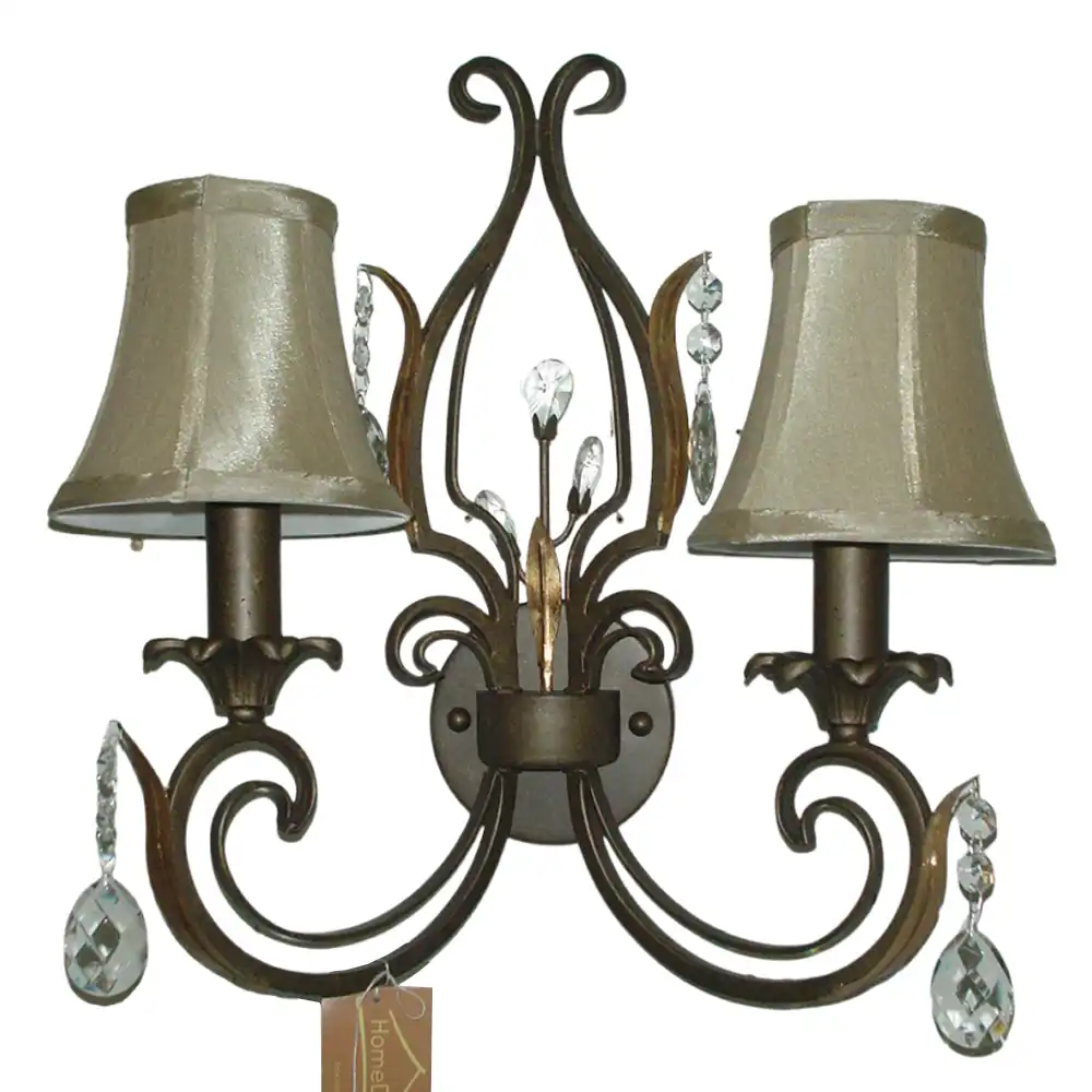 Artisan Bronze & Clear Crystal 2-Light Wall Sconce with Fabric Shades Artisan Bronze & Clear Crystal 2-Light Wall Sconce with Fabric Shades