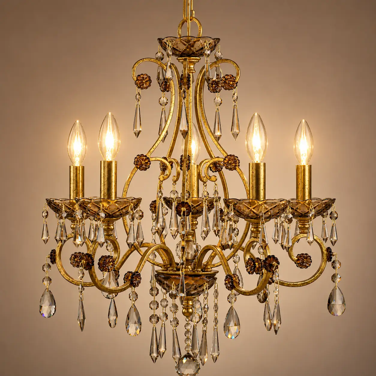 Baroque-5-Light-Cognac-Crystal-Chandelier-3 Baroque-5-Light-Cognac-Crystal-Chandelier-3