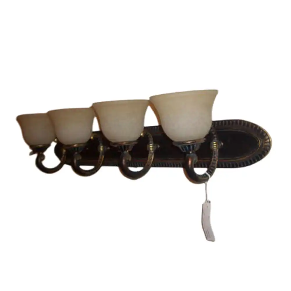 Classic Ornate Bronze & Frosted Bell Glass 4-Light Vanity Light Classic Ornate Bronze & Frosted Bell Glass 4-Light Vanity Light
