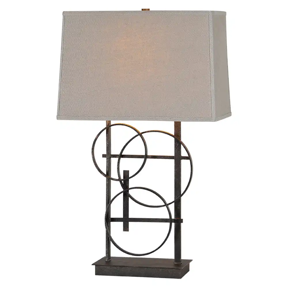 Geometric Interlock Iron Table Lamp with Rectangular Fabric Shade Geometric Interlock Iron Table Lamp with Rectangular Fabric Shade