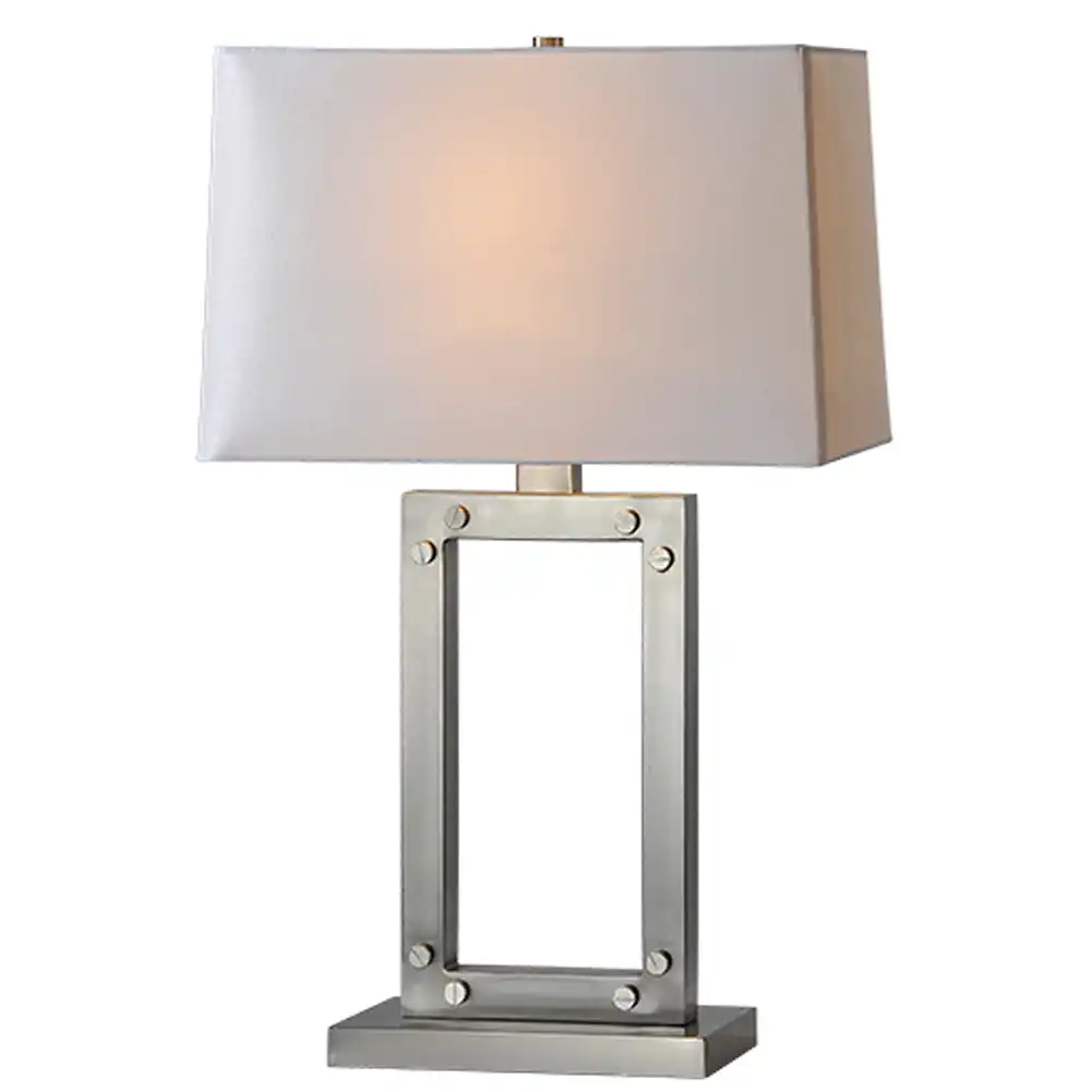 Monroe Modern Rectangular Metal Table Lamp in Brushed Nickel Finish Monroe Modern Rectangular Metal Table Lamp in Brushed Nickel Finish