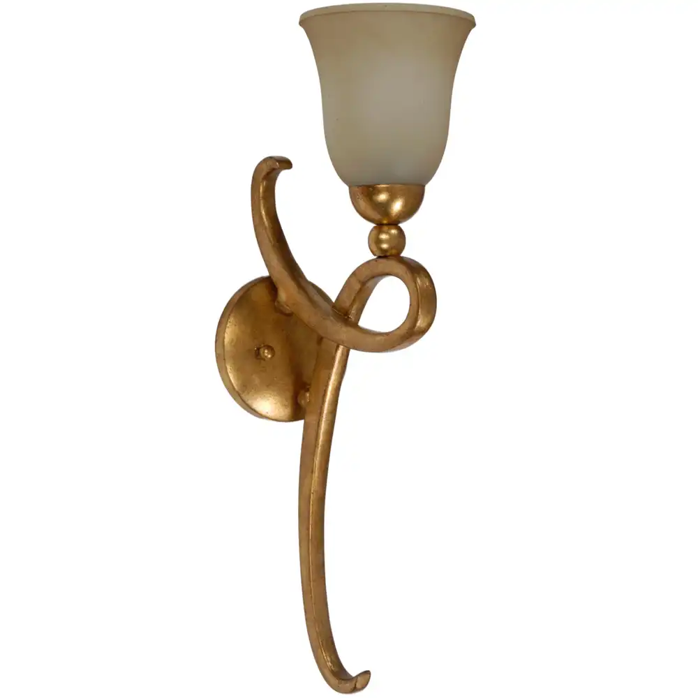 Opulent Scroll Gold Leaf 1-Light Wall Sconce with Frosted Bell Glass Opulent Scroll Gold Leaf 1-Light Wall Sconce with Frosted Bell Glass