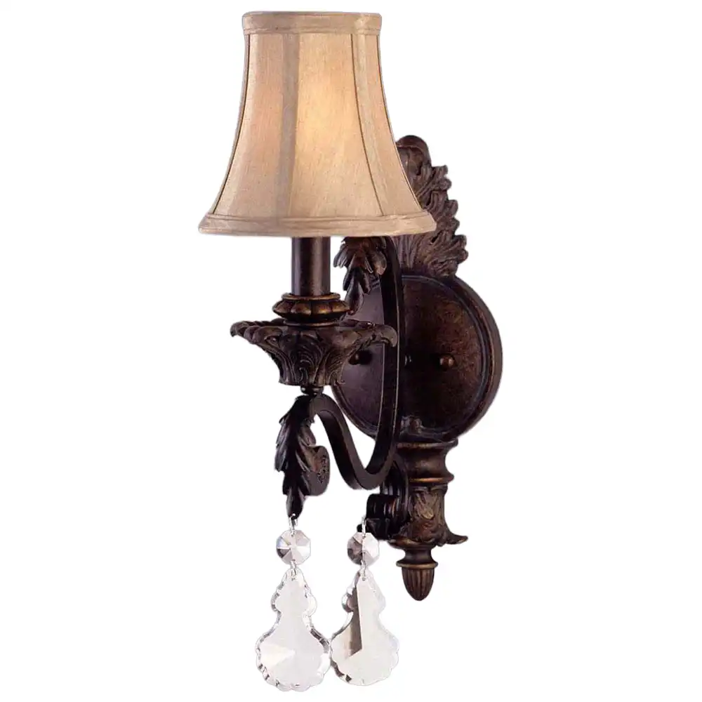 Regal Baroque Bronze & Clear Crystal 1-Light Wall Sconce with Fabric Shade 1 Regal Baroque Bronze & Clear Crystal 1-Light Wall Sconce with Fabric Shade 1