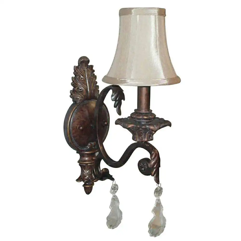 Regal Baroque Bronze & Clear Crystal 1-Light Wall Sconce with Fabric Shade 2 Regal Baroque Bronze & Clear Crystal 1-Light Wall Sconce with Fabric Shade 2