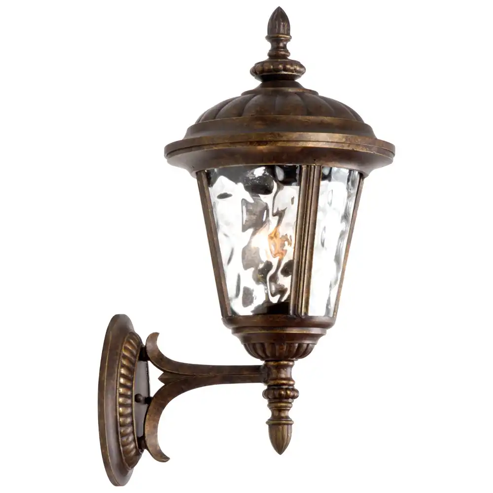 Tuscan Charm Aged Bronze Outdoor 1-Light Wall Lantern with Water Glass Tuscan Charm Aged Bronze Outdoor 1-Light Wall Lantern with Water Glass