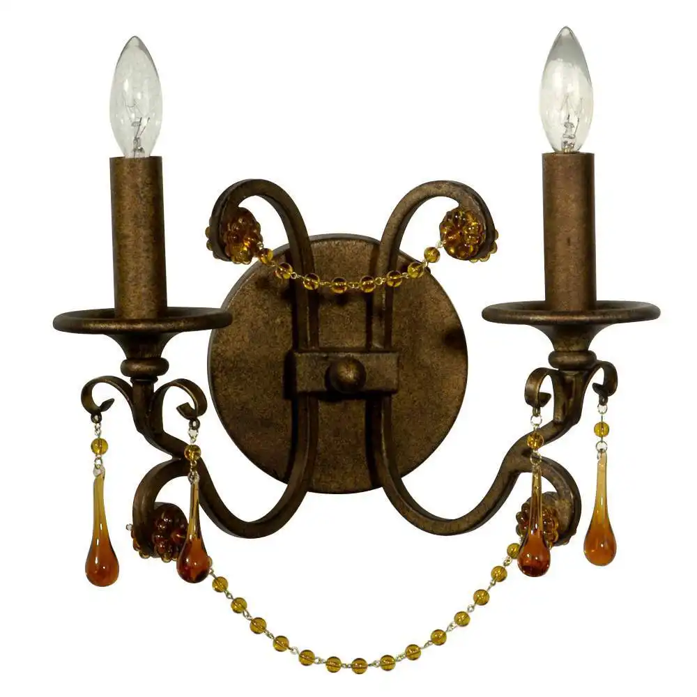 Tuscan Gilded Bronze & Amber Crystal Garland 2-Light Wall Sconce Tuscan Gilded Bronze & Amber Crystal Garland 2-Light Wall Sconce