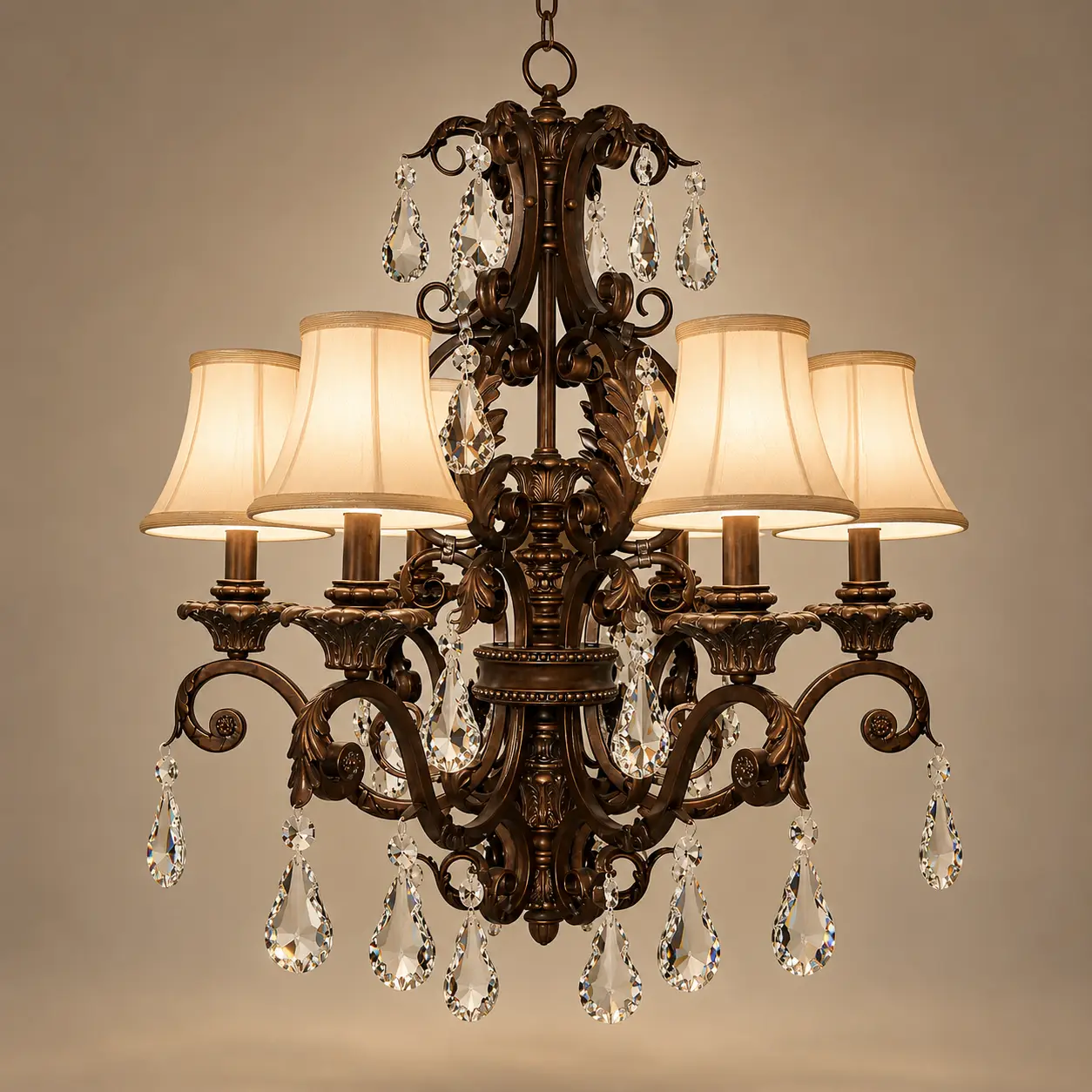 vintage-6-light-crystal-accent-chandelier-antique-bronze-finish-with-fabric-shades-3 vintage-6-light-crystal-accent-chandelier-antique-bronze-finish-with-fabric-shades-3