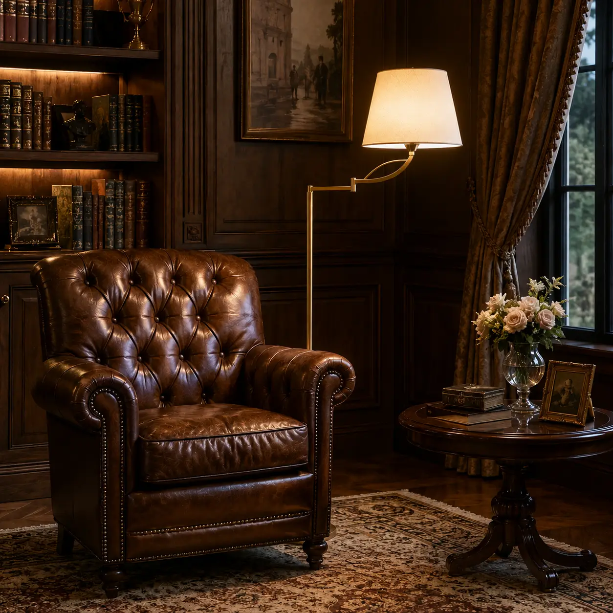 The Artisan Adjustable Swing Arm Floor Lamp in a Classic French Chic Heritage Study