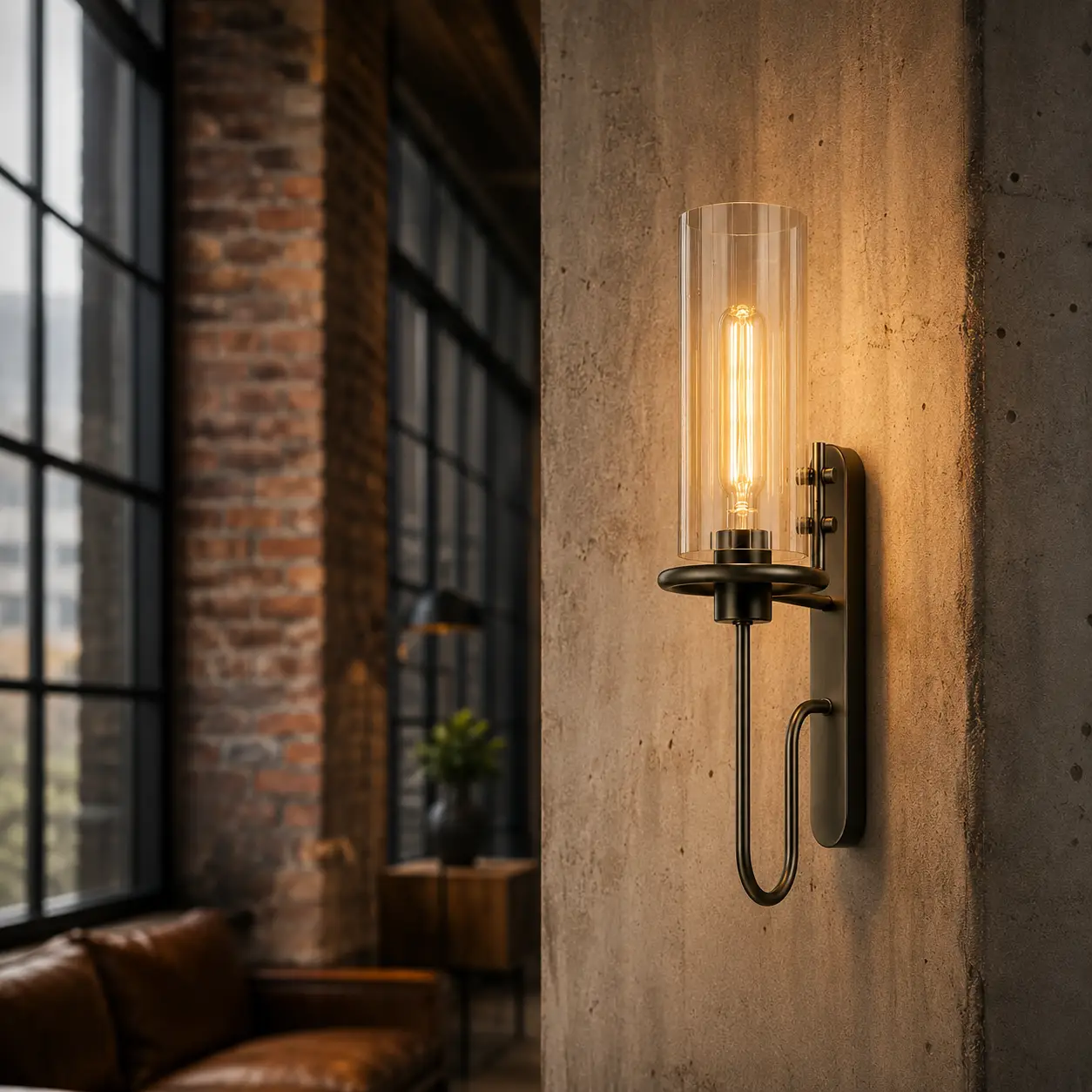 The Artisan Loft Sconce Staged in an Industrial Luxury Living Space