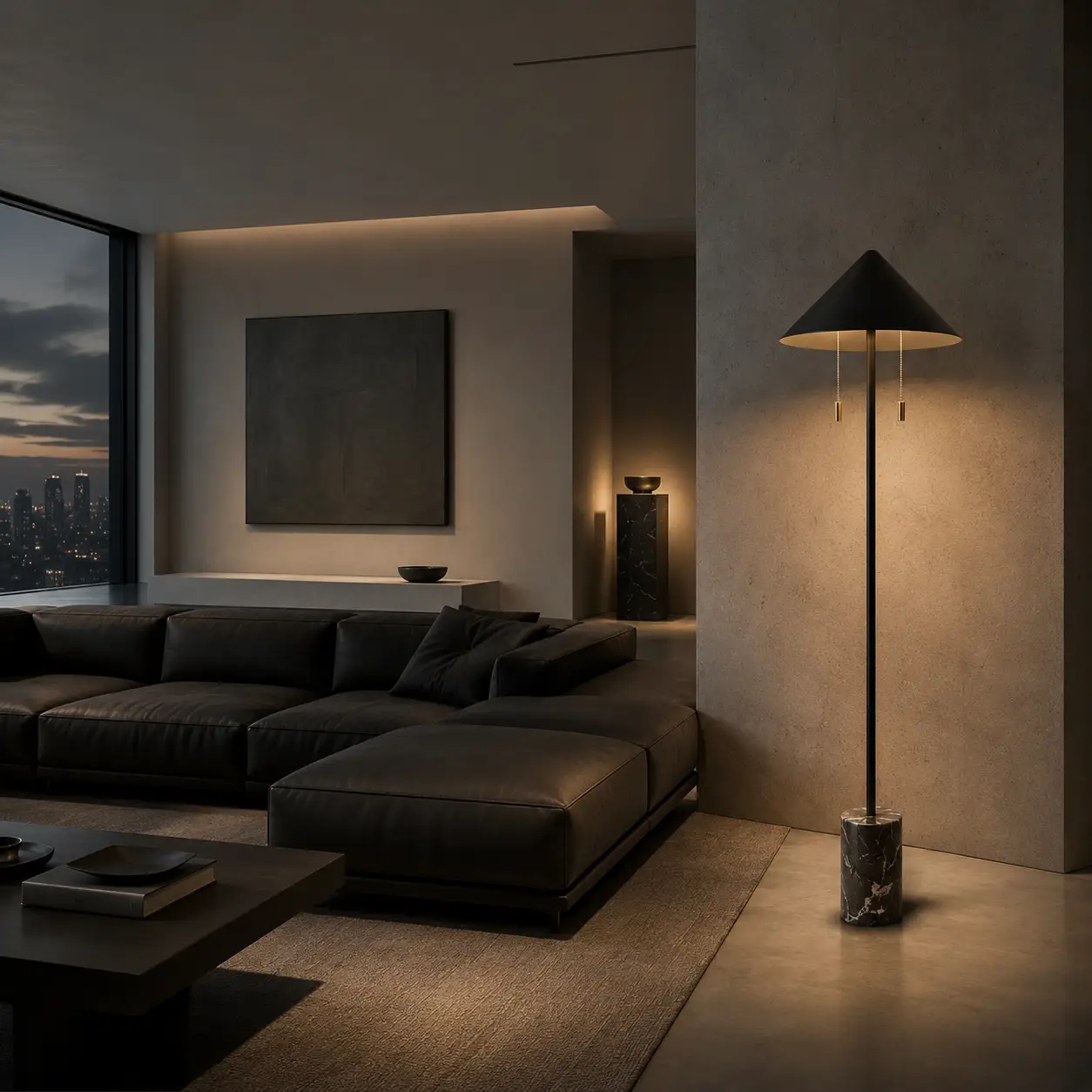 The Conic Modern Floor Lamp in a Minimalist Architectural Living Room