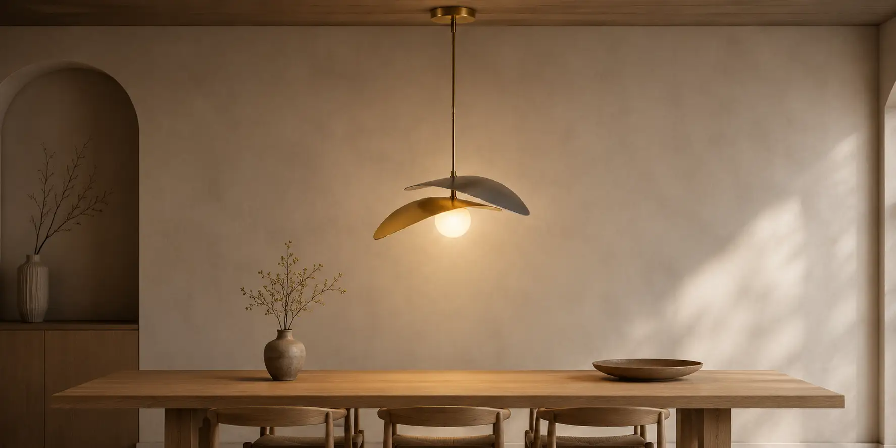 The Eclipse Disc Pendant in Japandi Minimalist Dining Room