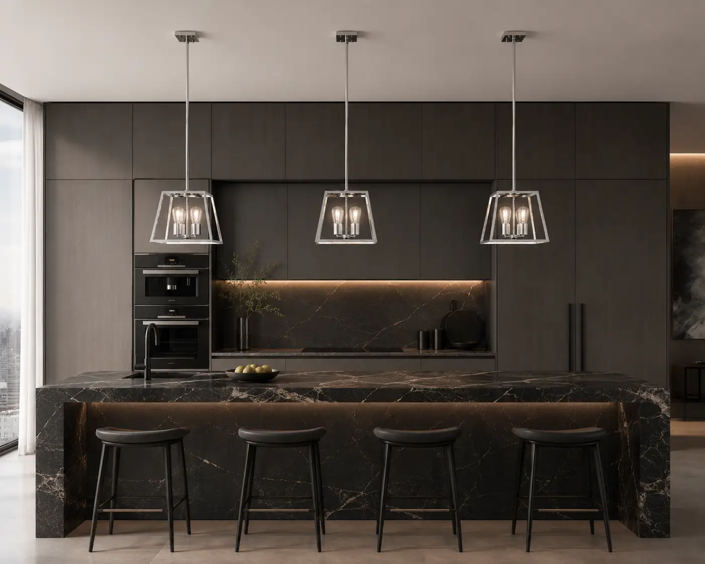 The Luminosa 4-Light Chandelier in a Neoclassical Transitional Dining Room Design
