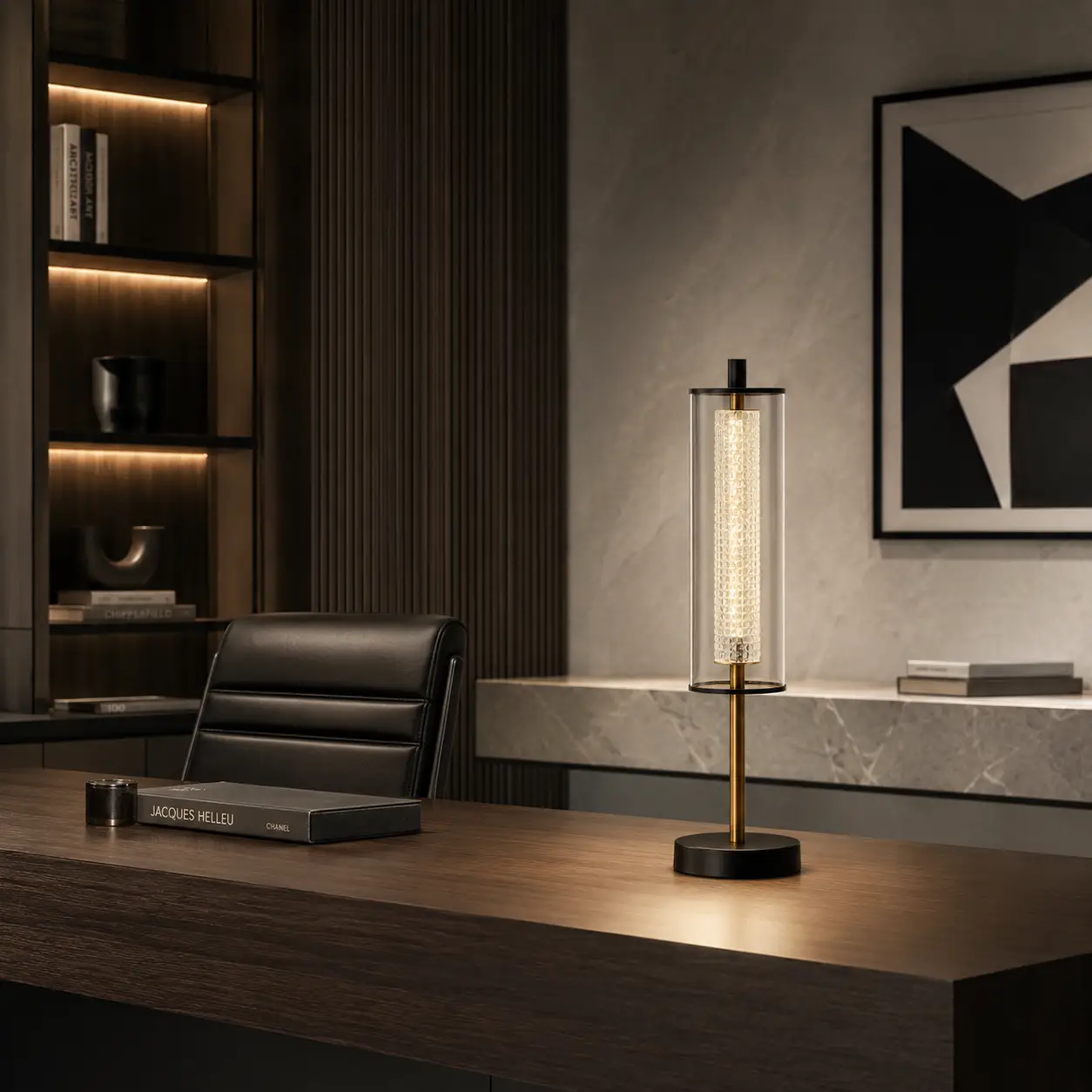 The Nexus Integrated LED Table Lamp in an Ultra-Modern Office Setting