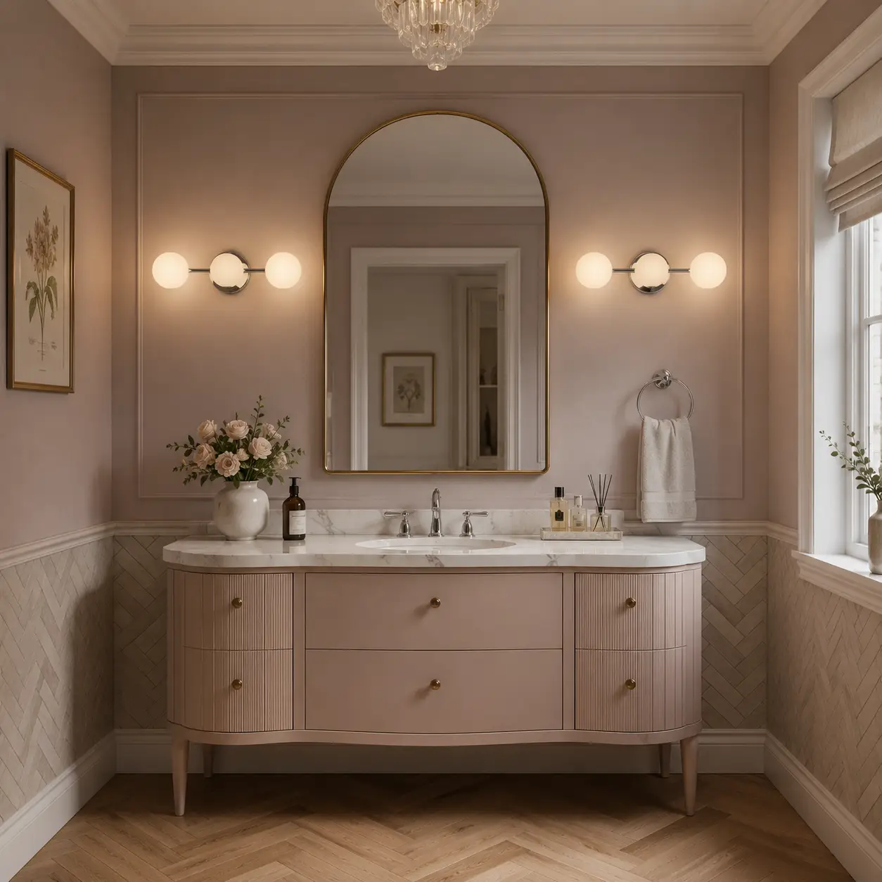 3D Spatial Render - French Light Luxury Boutique Powder Room