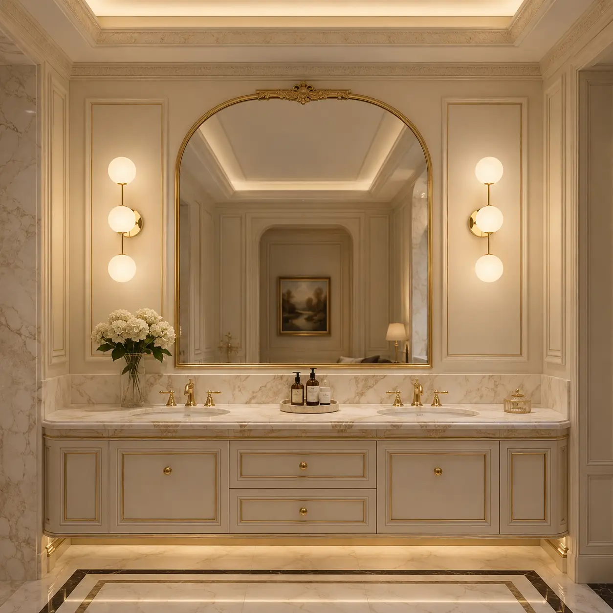 3D Spatial Render - Neoclassical / Art Deco Hotel Suite Vanity