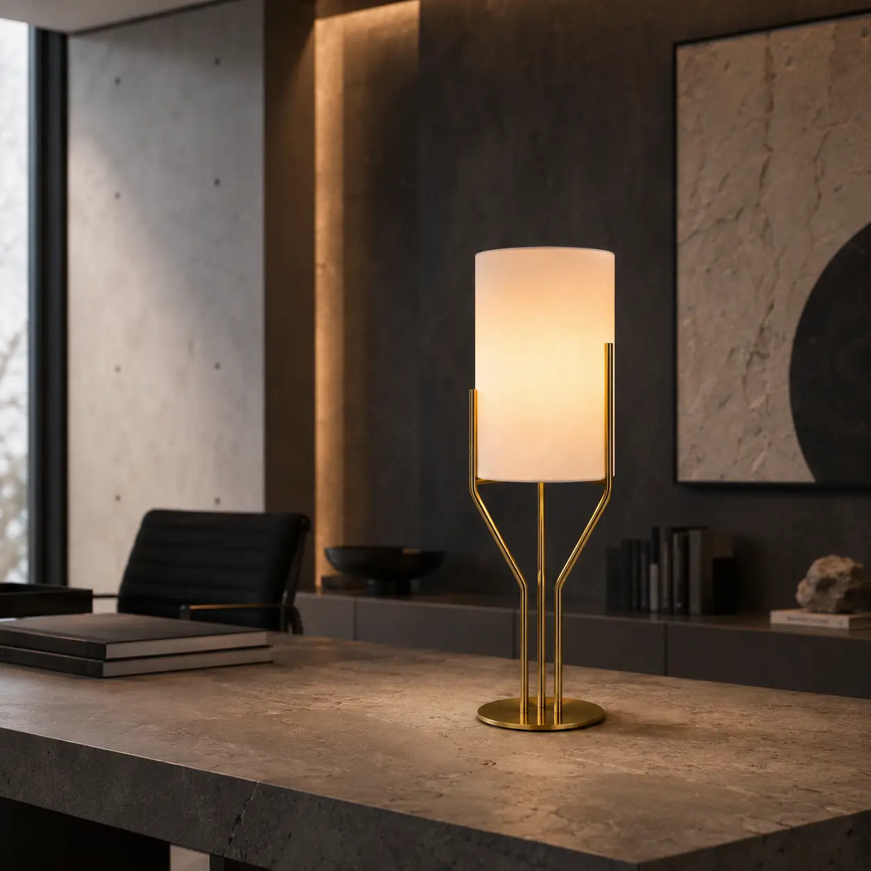 The Vanguard Modernist Table Lamp in an Ultra-Modern Office Setting