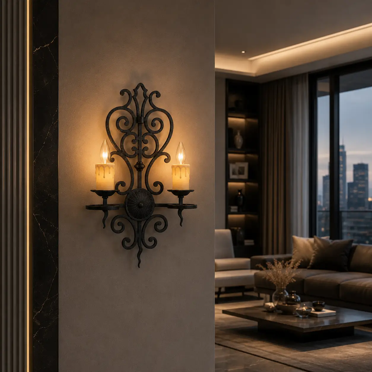 The Verona Lumina Sconce Installed in a Contemporary Minimalist Living Room