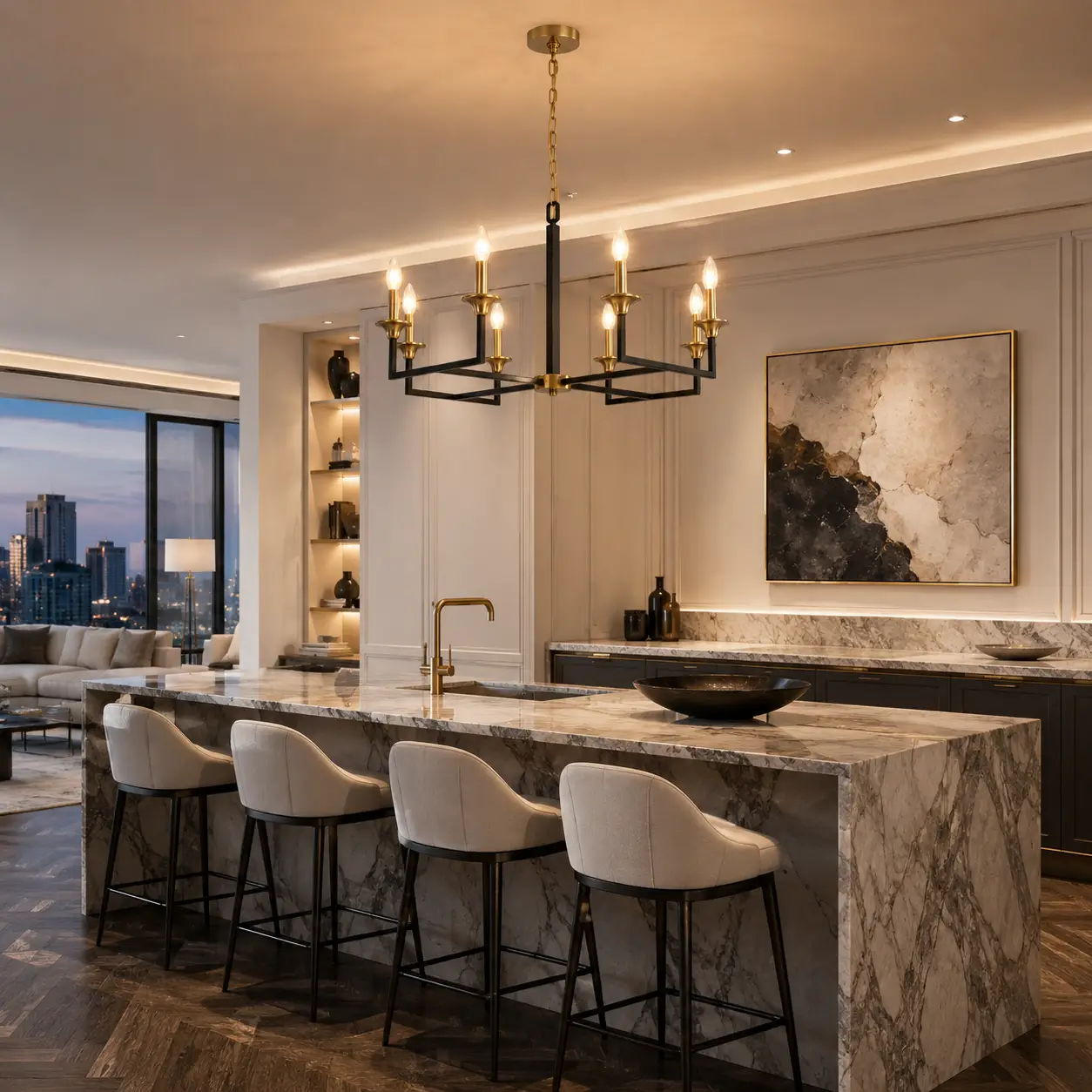 Axis Curve Chandelier in Modern Luxury Interior Context