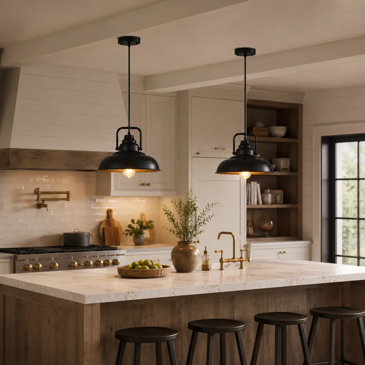 The Heritage Forge Barn Pendant Light in Modern Farmhouse Kitchen Scene