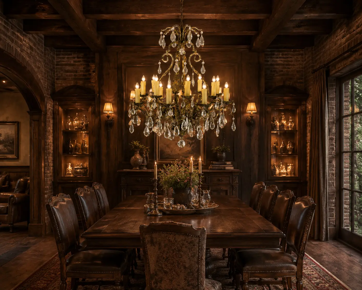 16-Light-Antiqued-Brass-Chandelier-with-Candle-Holders-and-Calyx-Accents-moody-american-dining 16-Light-Antiqued-Brass-Chandelier-with-Candle-Holders-and-Calyx-Accents-moody-american-dining