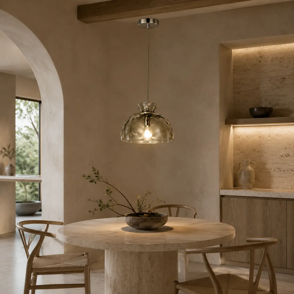 Aqua Ripple Pendant in Organic Modern Wabi-Sabi Dining Space